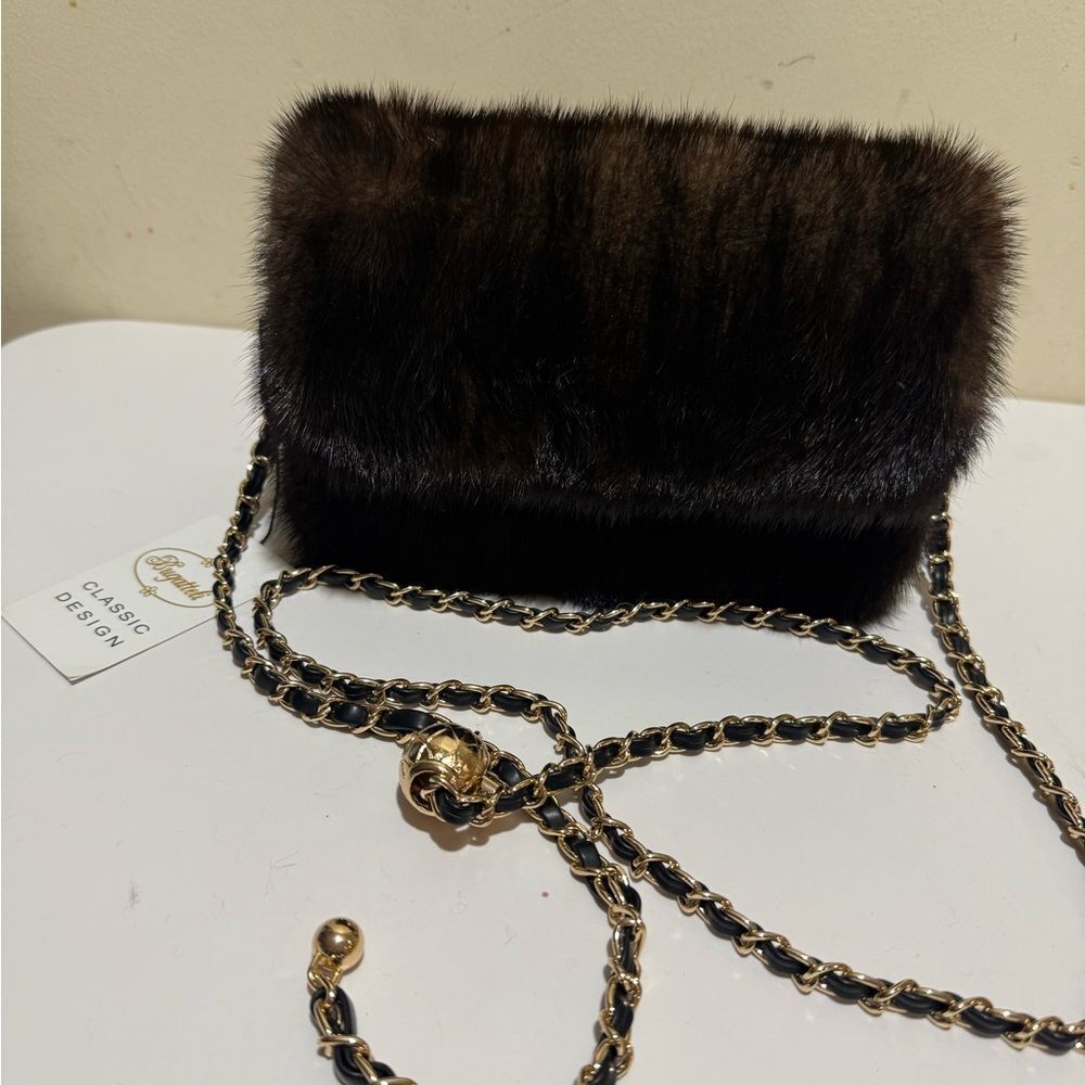Elegant Black Fur Clutch with Chain Strap
